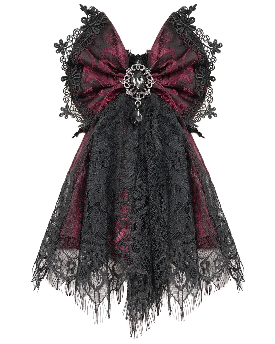 Devil Fashion Gothic Lace Bow Cravat - Red & Black