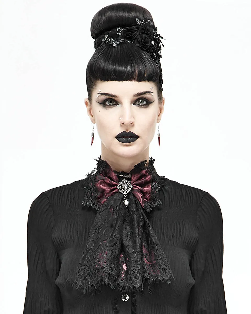 Devil Fashion Gothic Lace Bow Cravat - Red & Black