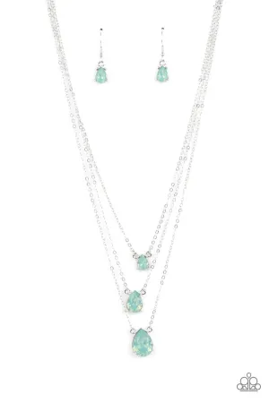 Dewy Drizzle Green Rhinestone Necklace - Paparazzi Accessories