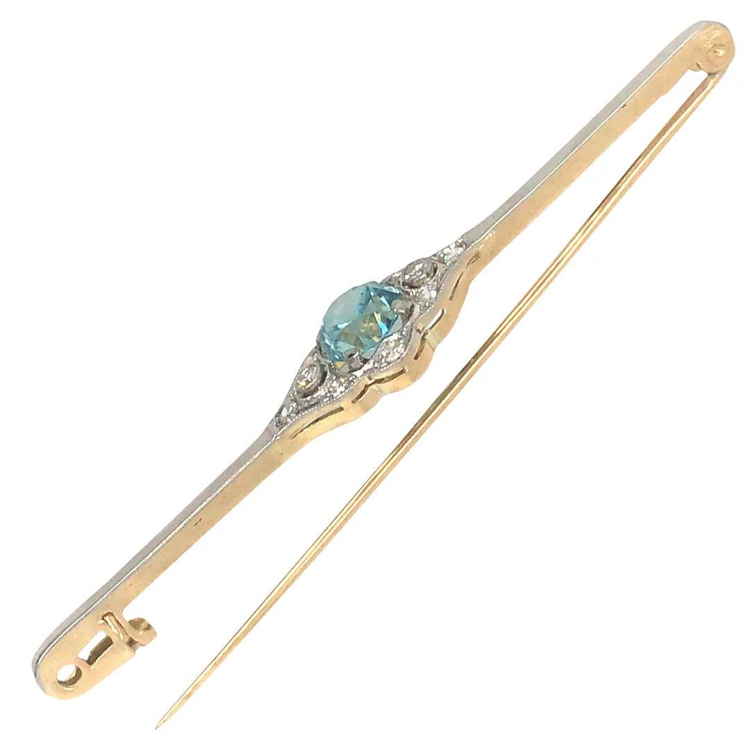 Diamond & Blue Zircon Bar Brooch