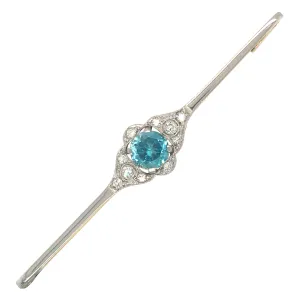 Diamond & Blue Zircon Bar Brooch