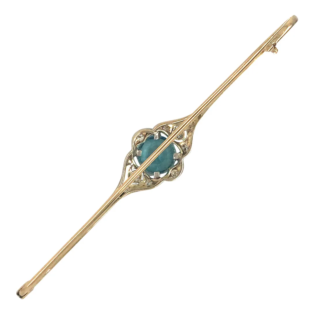 Diamond & Blue Zircon Bar Brooch