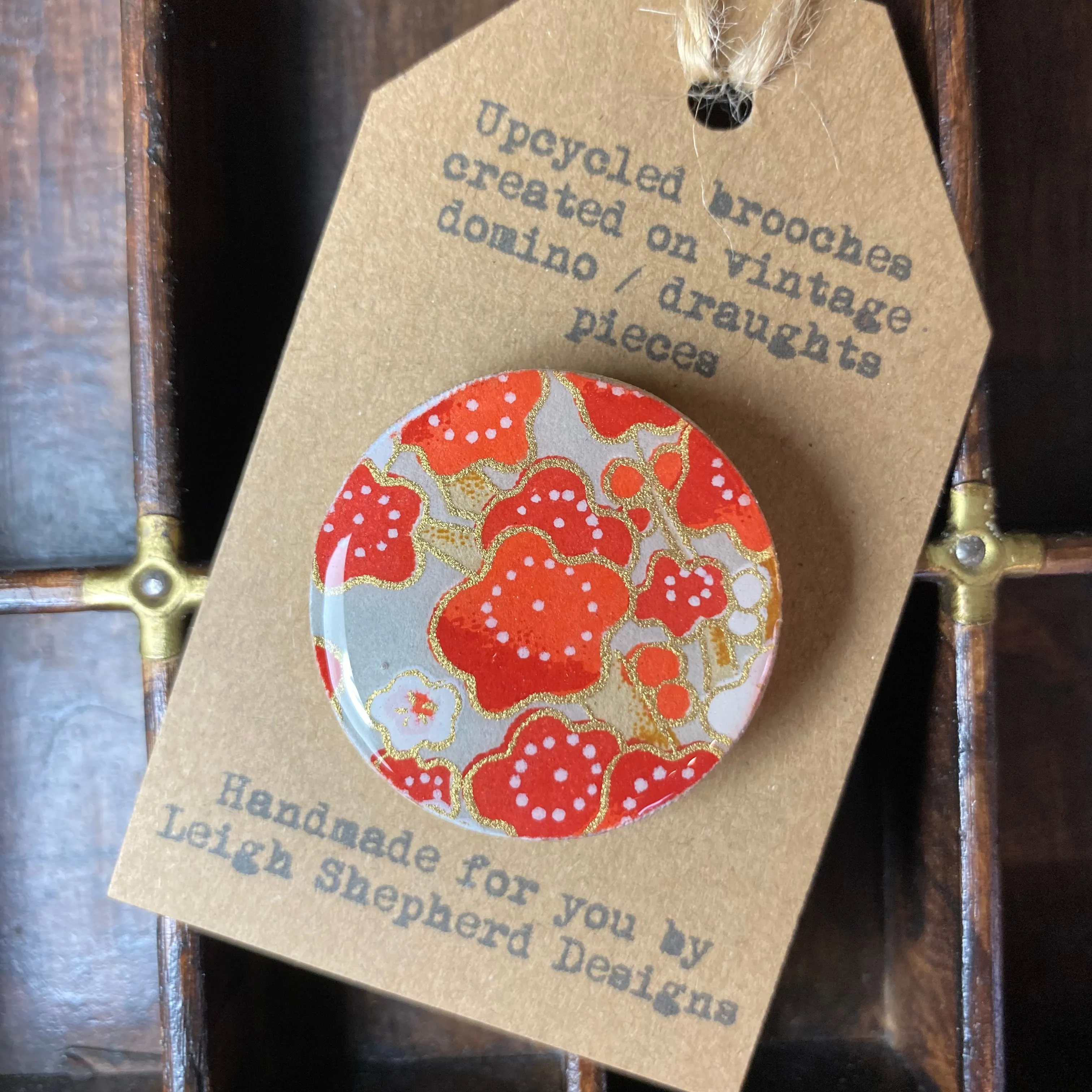 Draughts Piece Brooch - Poppy