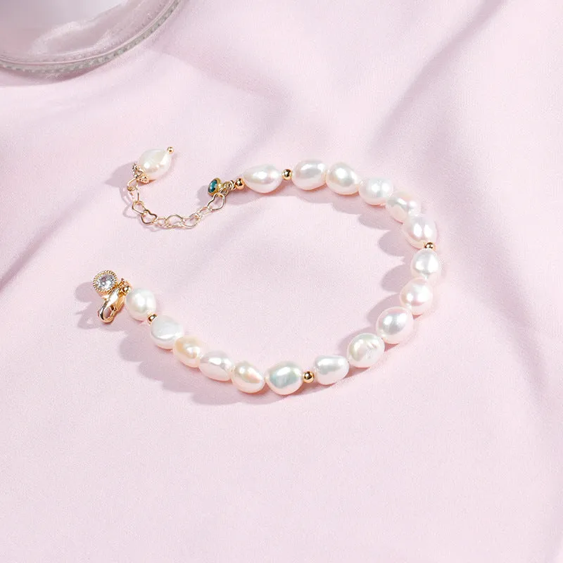 Elegant 14k Gold Plated Baroque Freshwater Pearl Bracelet