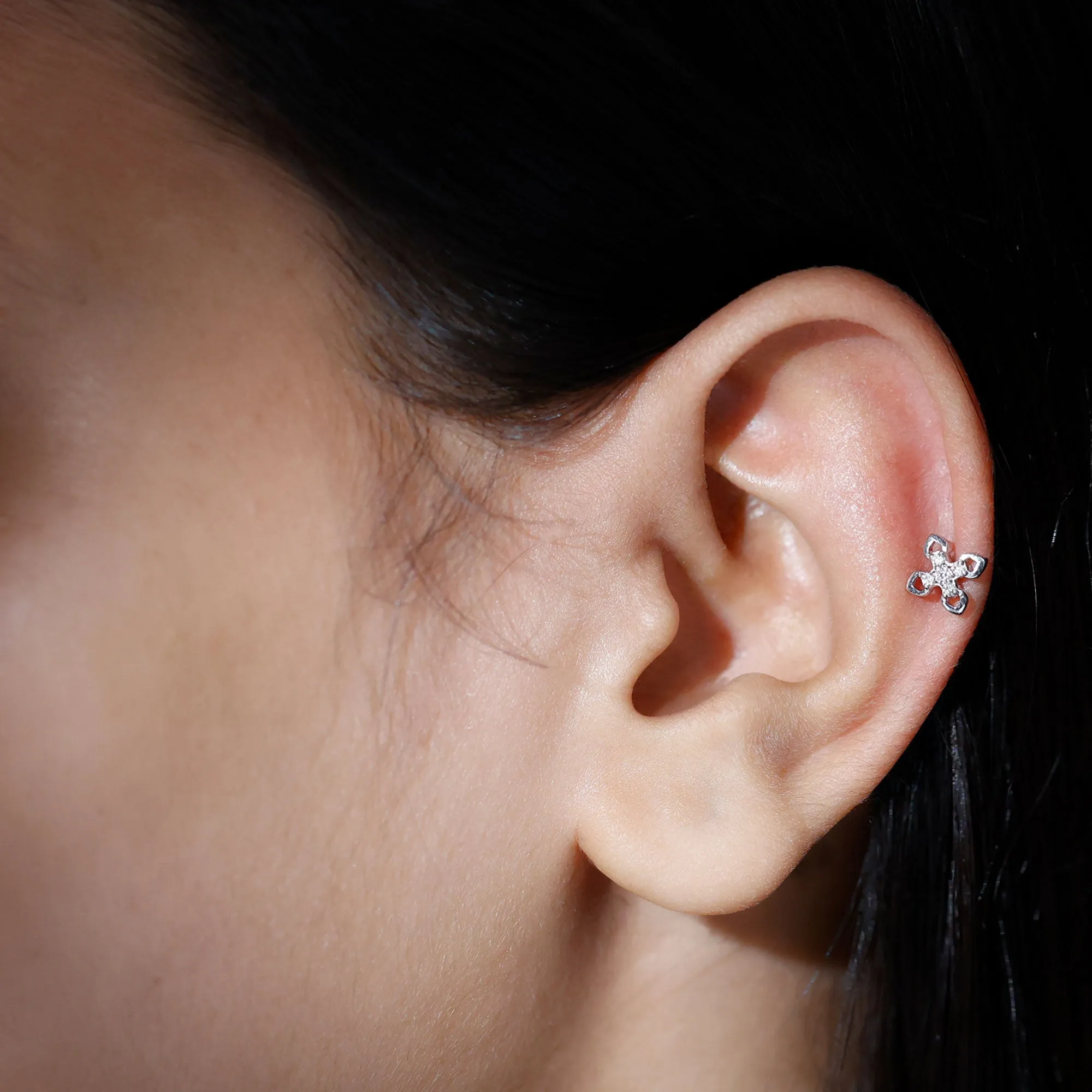 Eye Catching Diamond Floral Earring for Cartilage Piercing