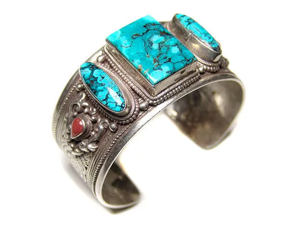 Filigree Turquoise Sterling Silver Cuff Bracelet