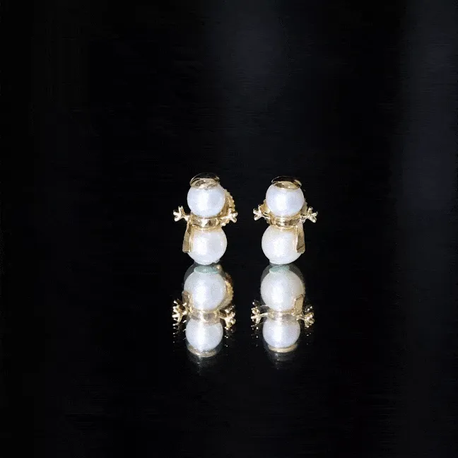 Freshwater Pearl Snowman Stud Earrings