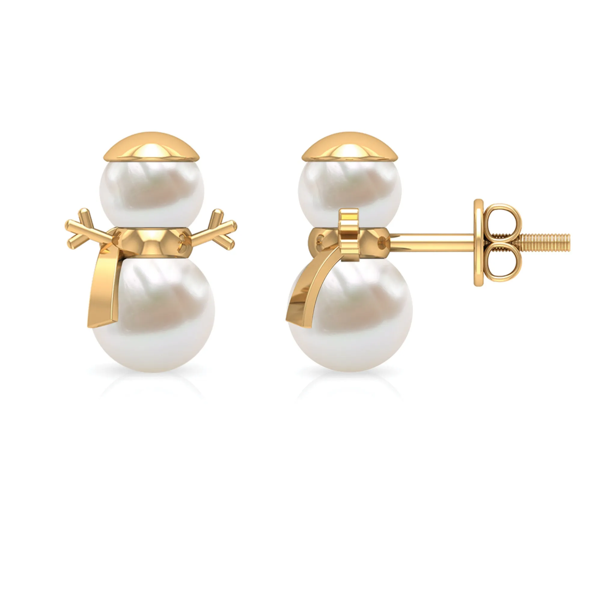 Freshwater Pearl Snowman Stud Earrings