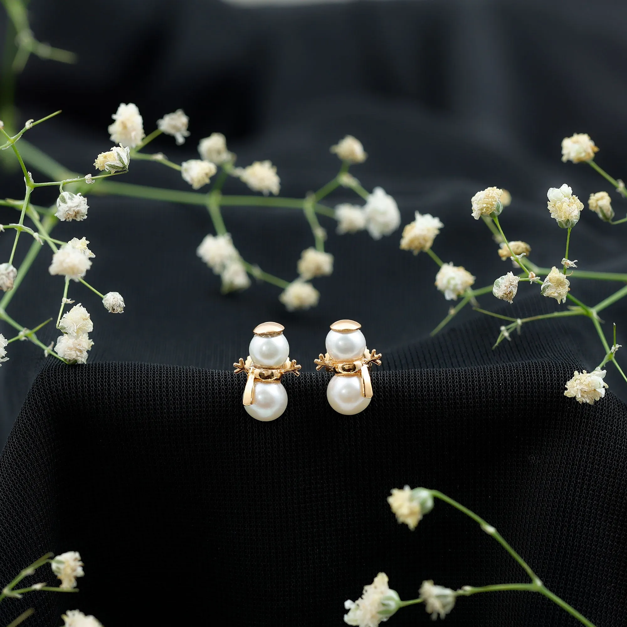 Freshwater Pearl Snowman Stud Earrings