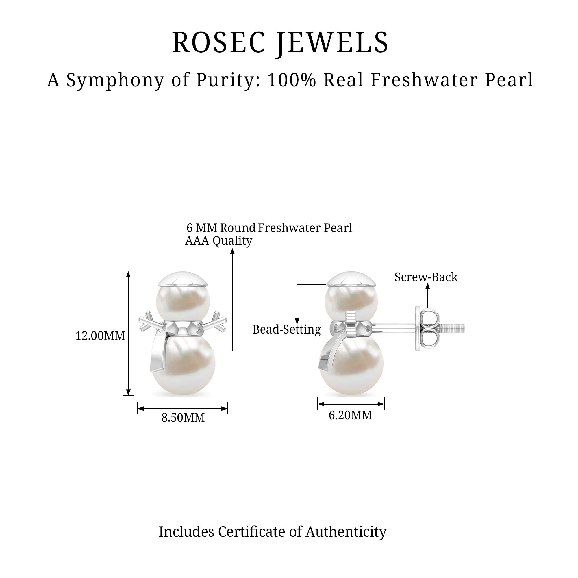 Freshwater Pearl Snowman Stud Earrings