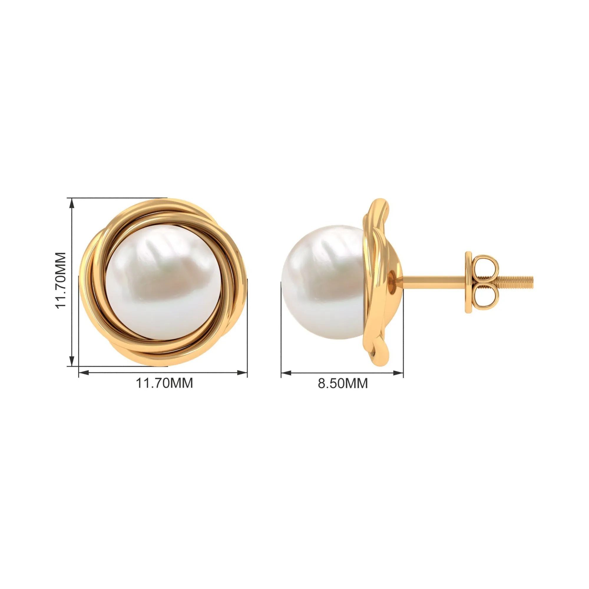 Freshwater Pearl Solitaire and Gold Swirl Stud Earrings