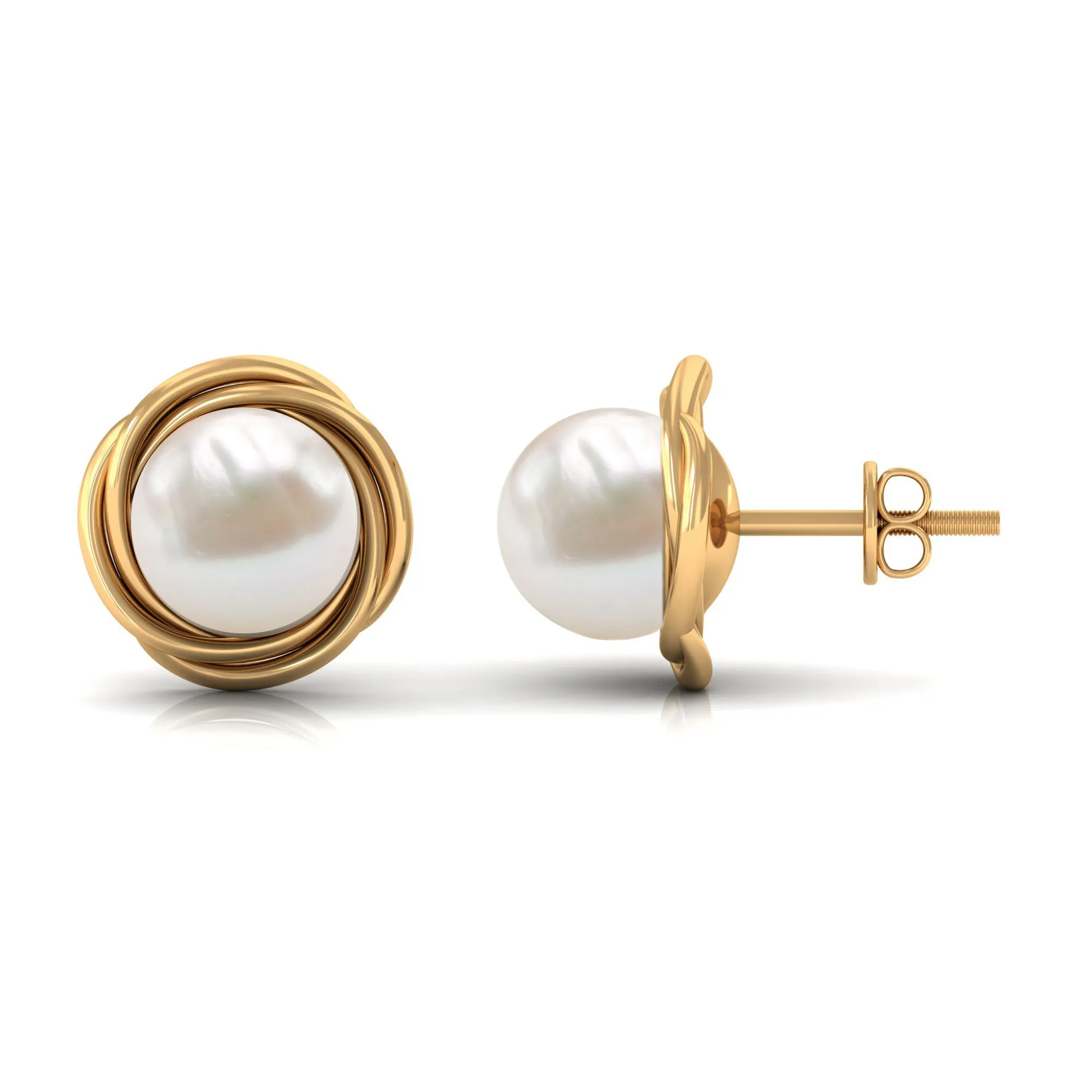 Freshwater Pearl Solitaire and Gold Swirl Stud Earrings