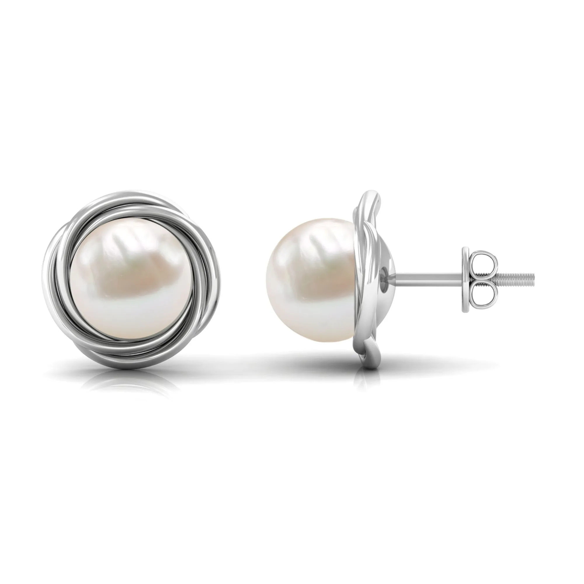 Freshwater Pearl Solitaire and Gold Swirl Stud Earrings