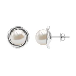 Freshwater Pearl Solitaire and Gold Swirl Stud Earrings