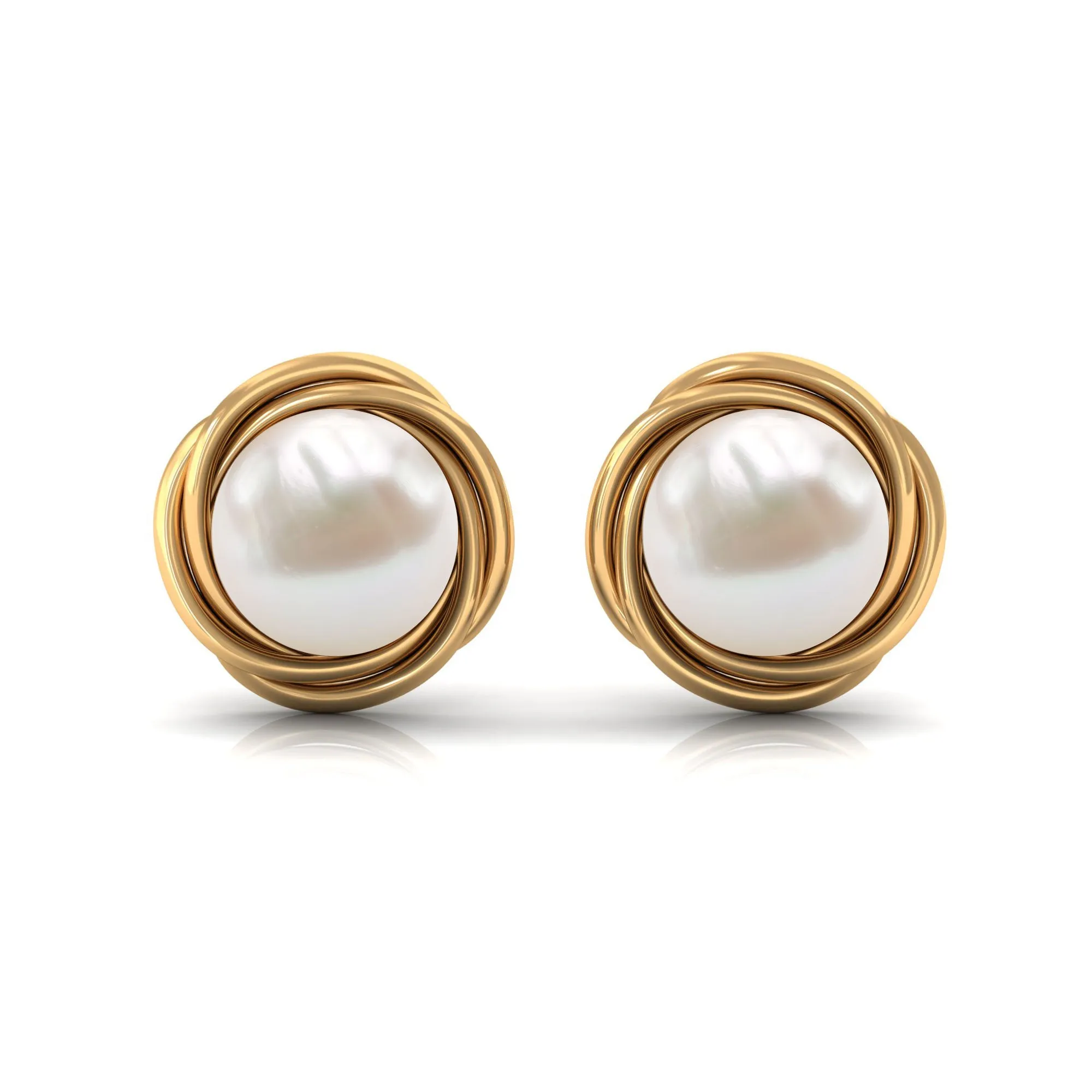 Freshwater Pearl Solitaire and Gold Swirl Stud Earrings