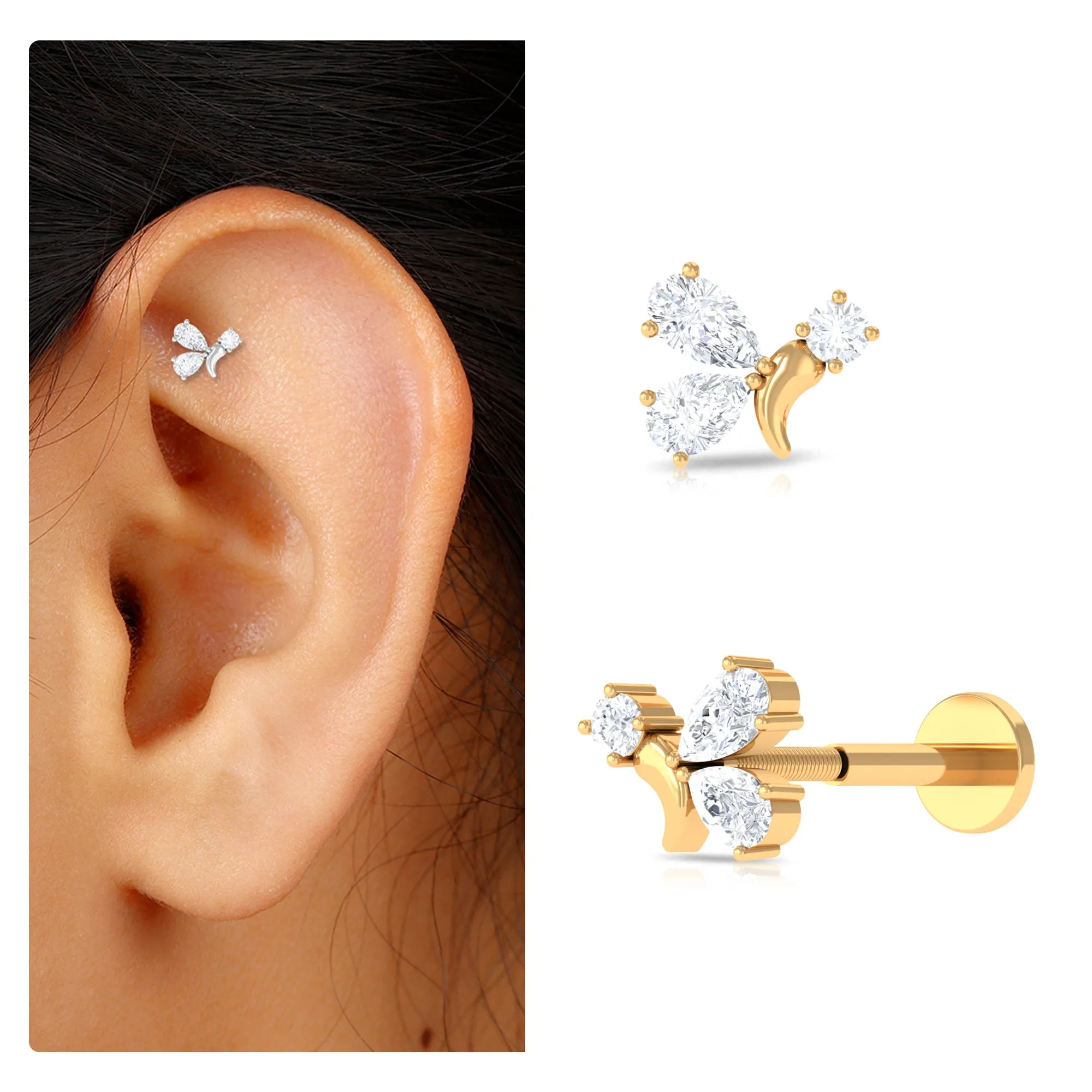 Genuine Diamond Butterfly Earring for Cartilage Piercing