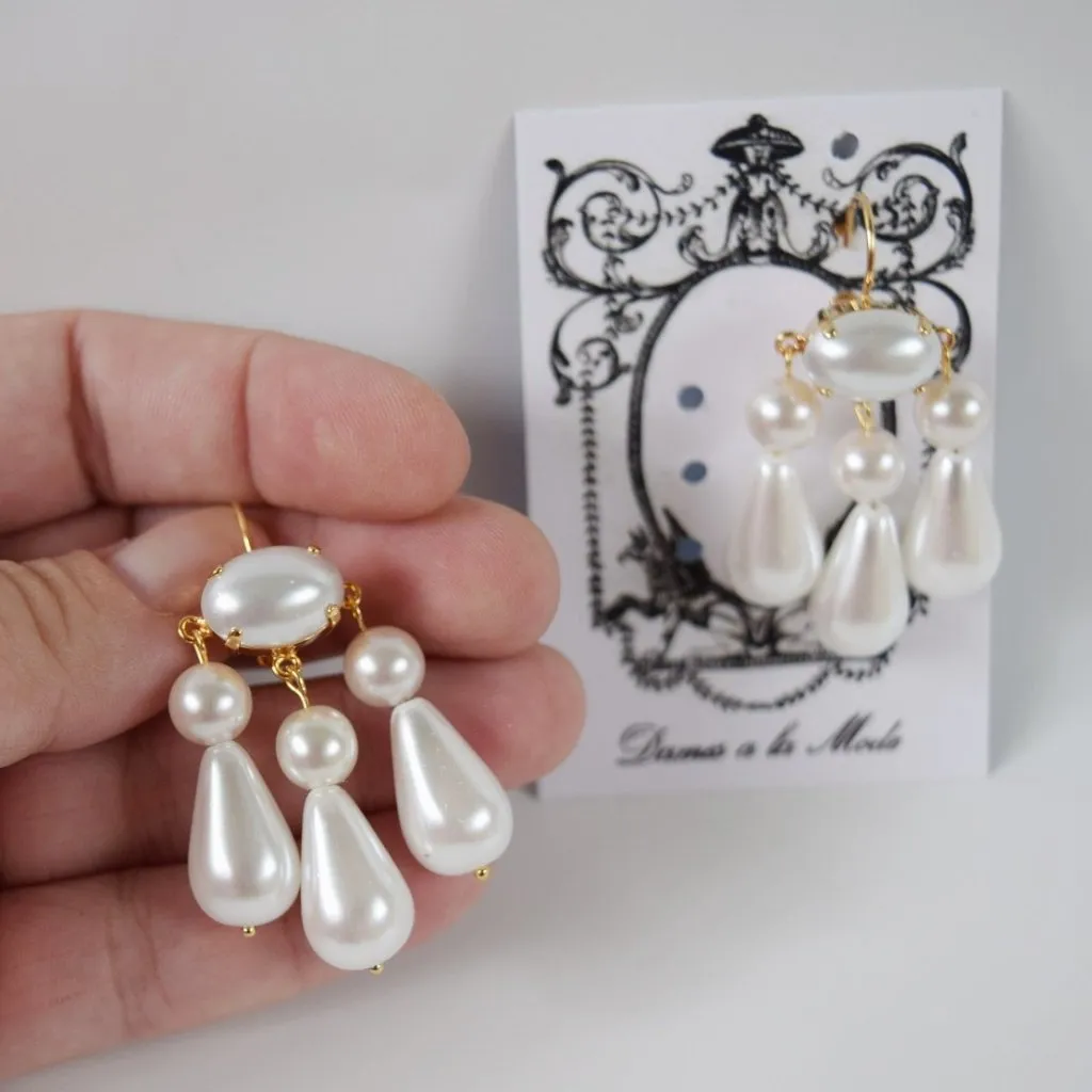 Girandole Earrings - Large Double Pearl