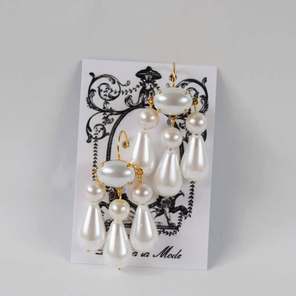 Girandole Earrings - Large Double Pearl