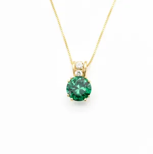 Gold Emerald Pendant - Green Round Necklace - Vintage Classic Necklace