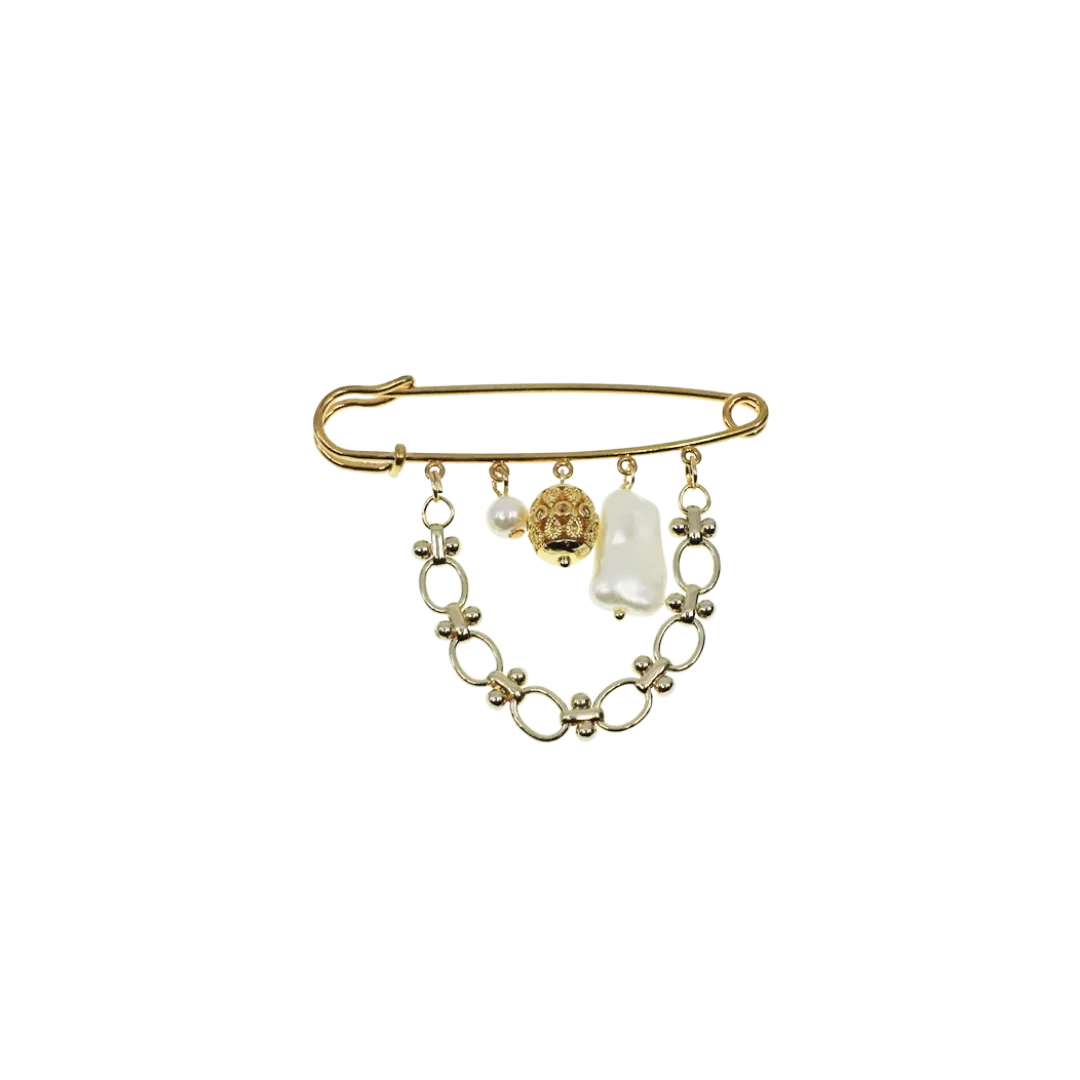 Gold Filigree Brooch with Baroque Pearl