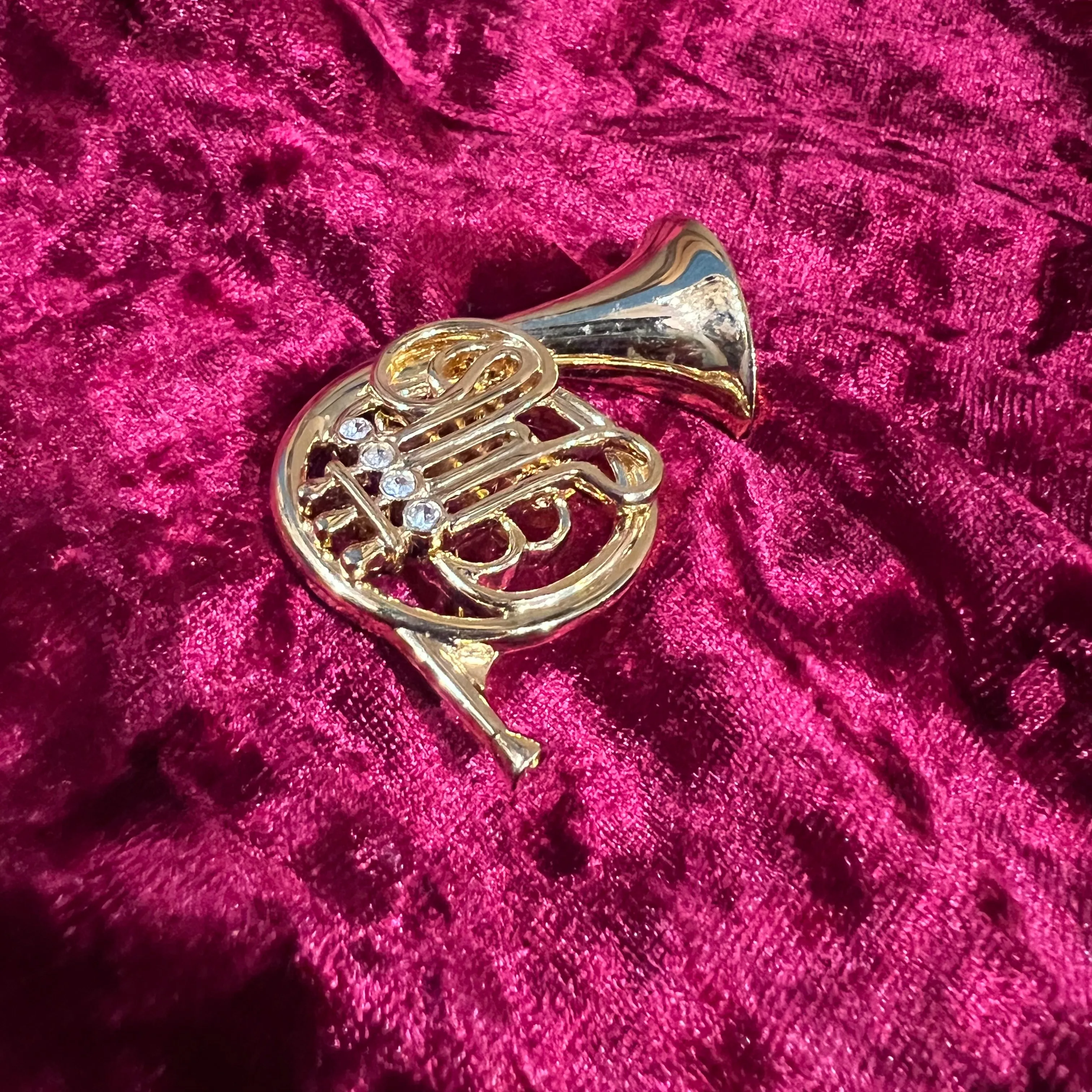 Gold French Horn Brooch  by Cabouchon