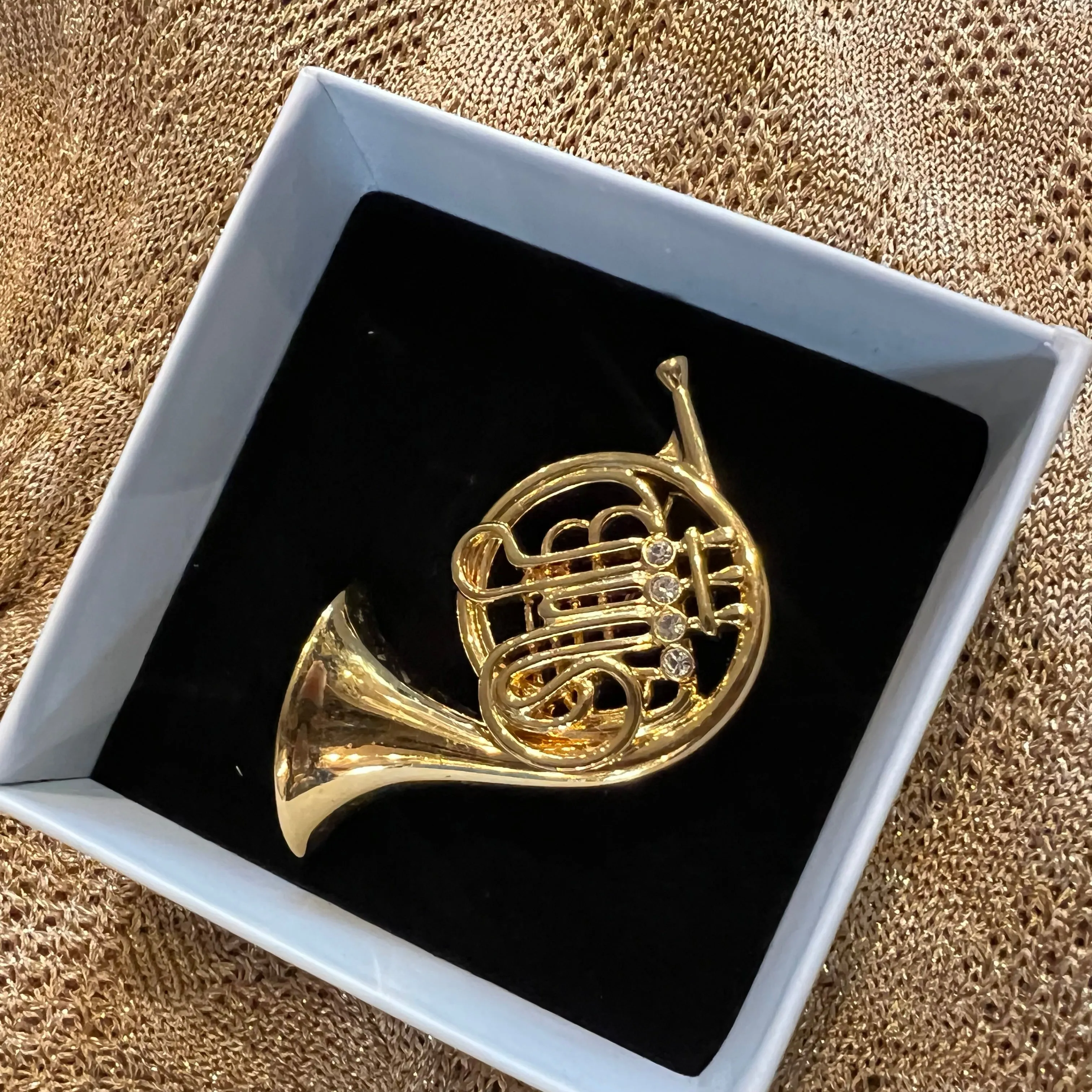 Gold French Horn Brooch  by Cabouchon