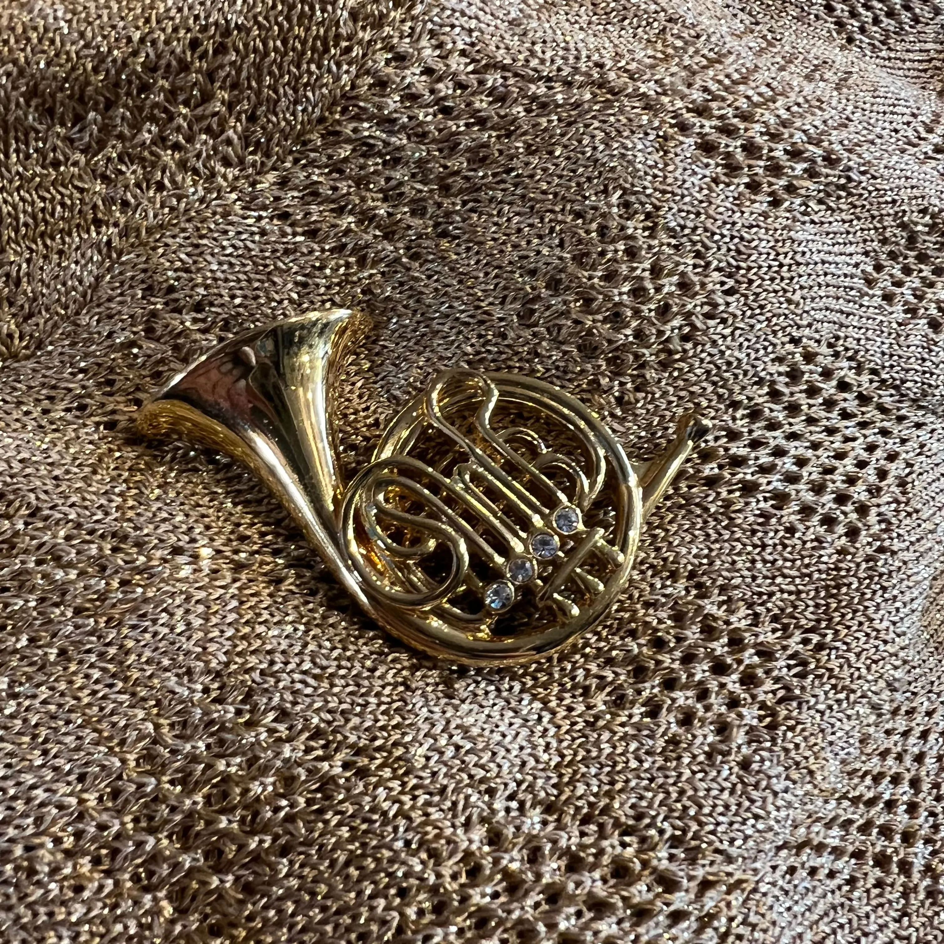 Gold French Horn Brooch  by Cabouchon