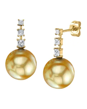 Golden South Sea Pearl & Diamond VIP Dangle Earrings