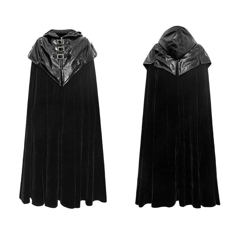 Gothic Black Velvet Men's Windbreaker Battle Cosplay Hooded Cloak