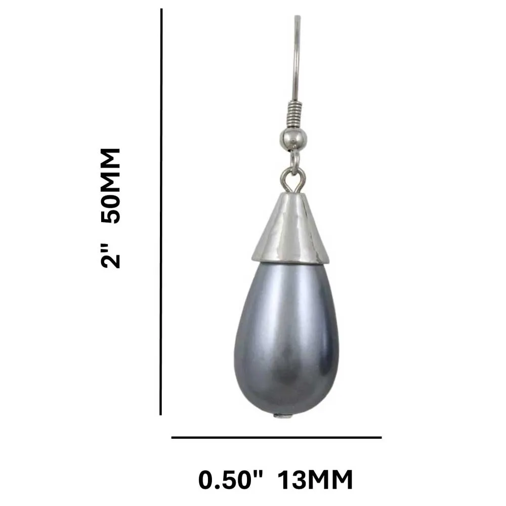 Gray Teardrop Pearl Dangling Pierced Earring -PNS204E