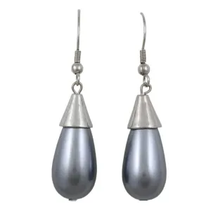 Gray Teardrop Pearl Dangling Pierced Earring -PNS204E