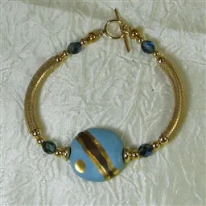 Handmade Kazuri Turquoise Bead & Gold Bange Bracelet