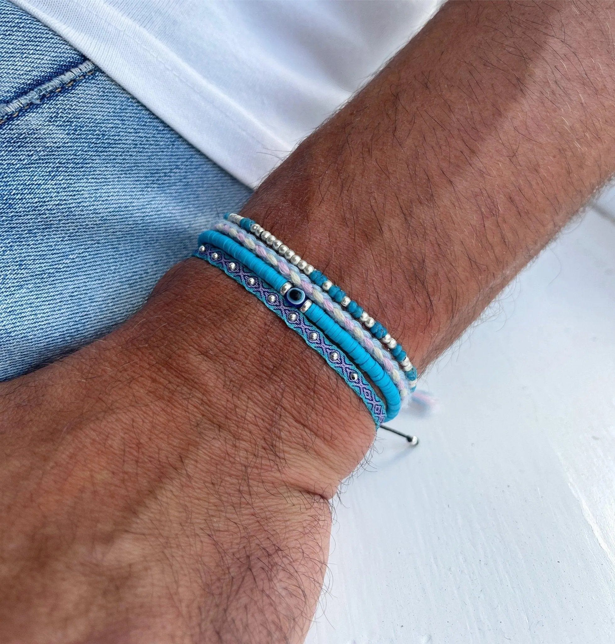 Handmade Silver Purnama Bracelet (White/Blue)