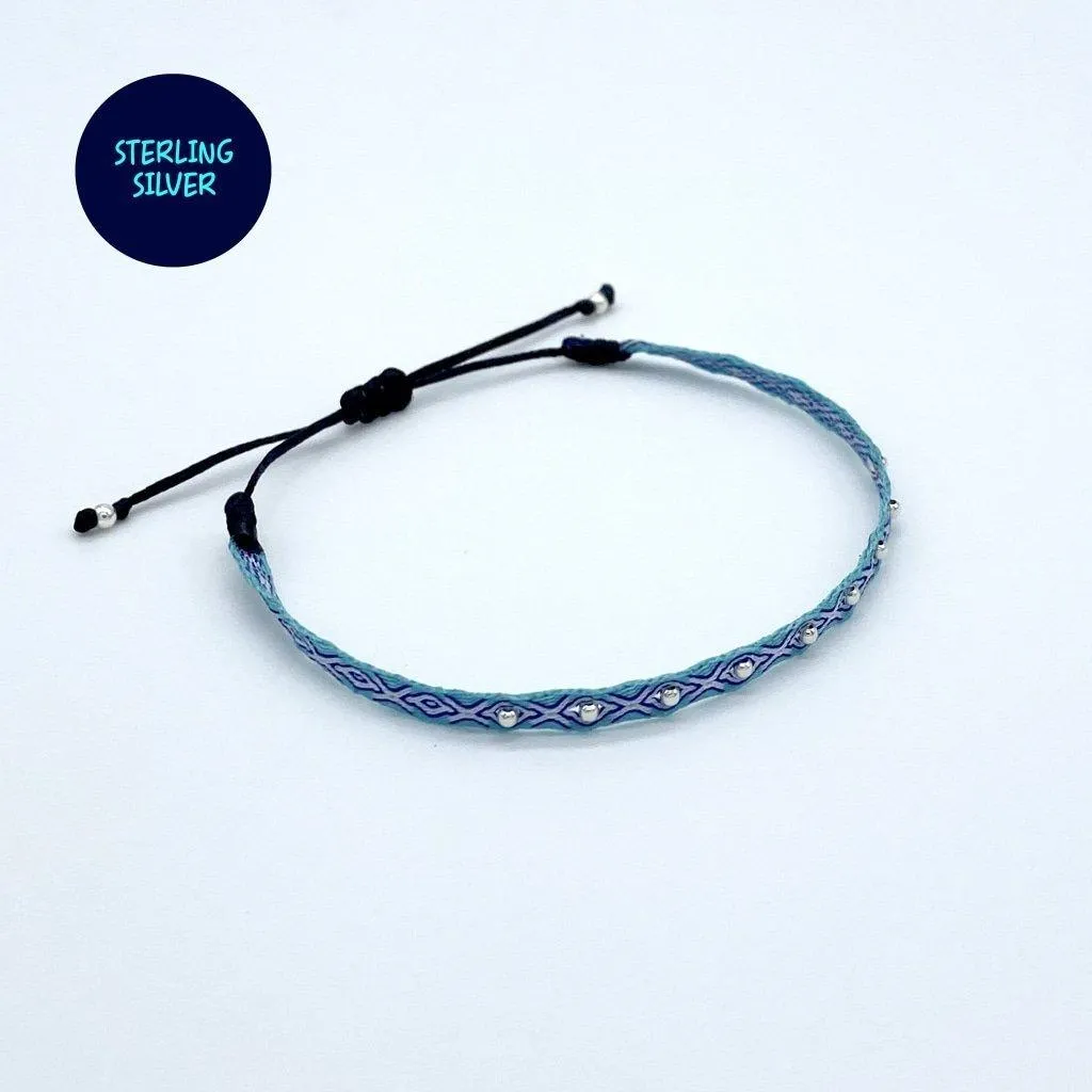 Handmade Silver Purnama Bracelet (White/Blue)