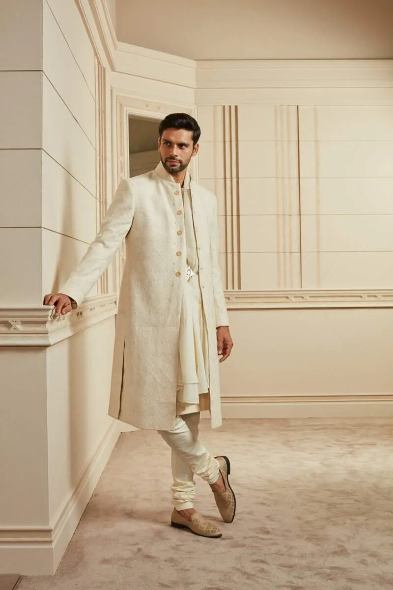 Ivory Resham Embroidered Sherwani