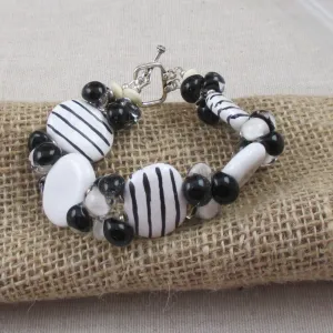 Kazuri Cuff Bracelet Fair Trade  Black and White Kazuri Beads