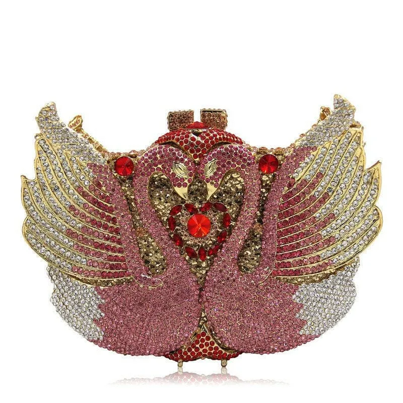 Kissing Swans Rhinestone Dinner Clutch Purse