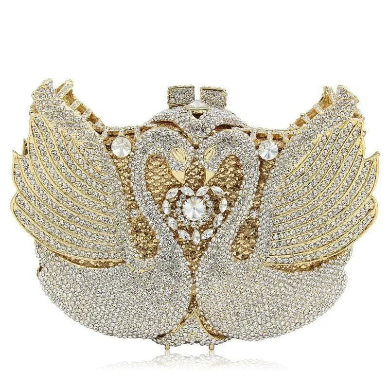 Kissing Swans Rhinestone Dinner Clutch Purse