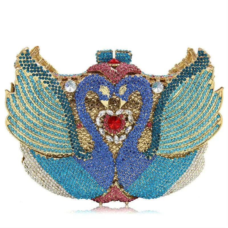 Kissing Swans Rhinestone Dinner Clutch Purse