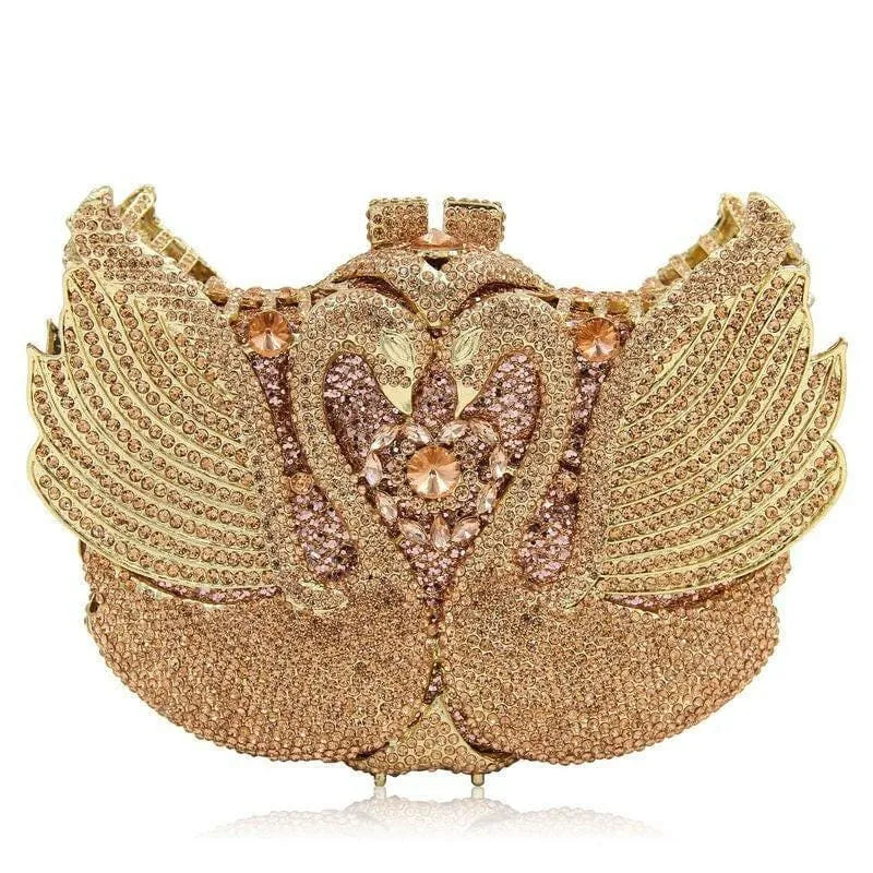 Kissing Swans Rhinestone Dinner Clutch Purse