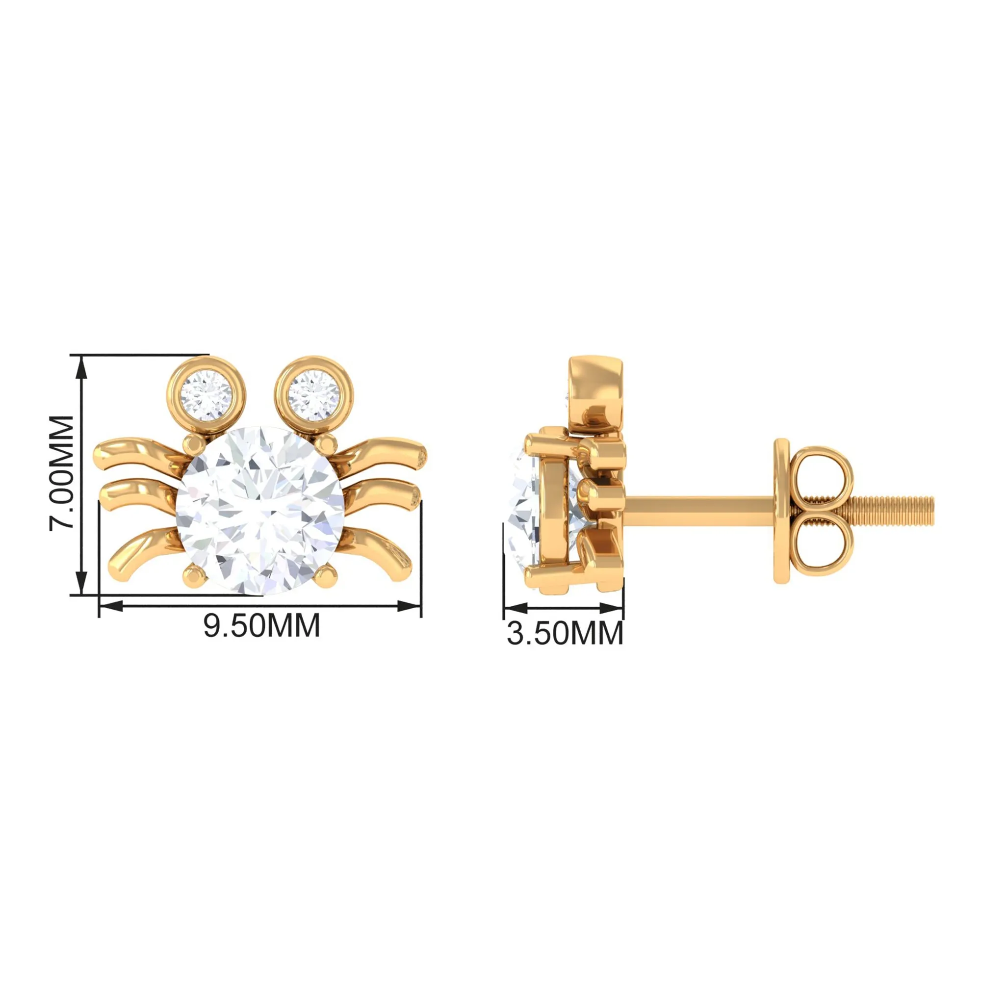 Lab Grown Diamond Spider Stud Earrings with Screw Back