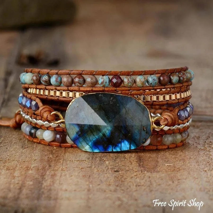 Labradorite Agate & Jasper Wrap Bracelet by Free Spirit