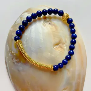 Lapis Lazuli Gemstone Gold Beaded Bracelet