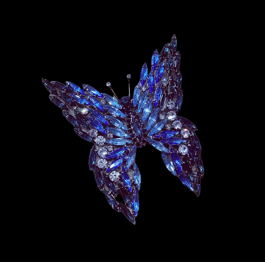 Large Blue Butterfly brooch by Cristobal London in Crystal