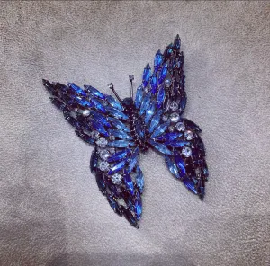 Large Blue Butterfly brooch by Cristobal London in Crystal