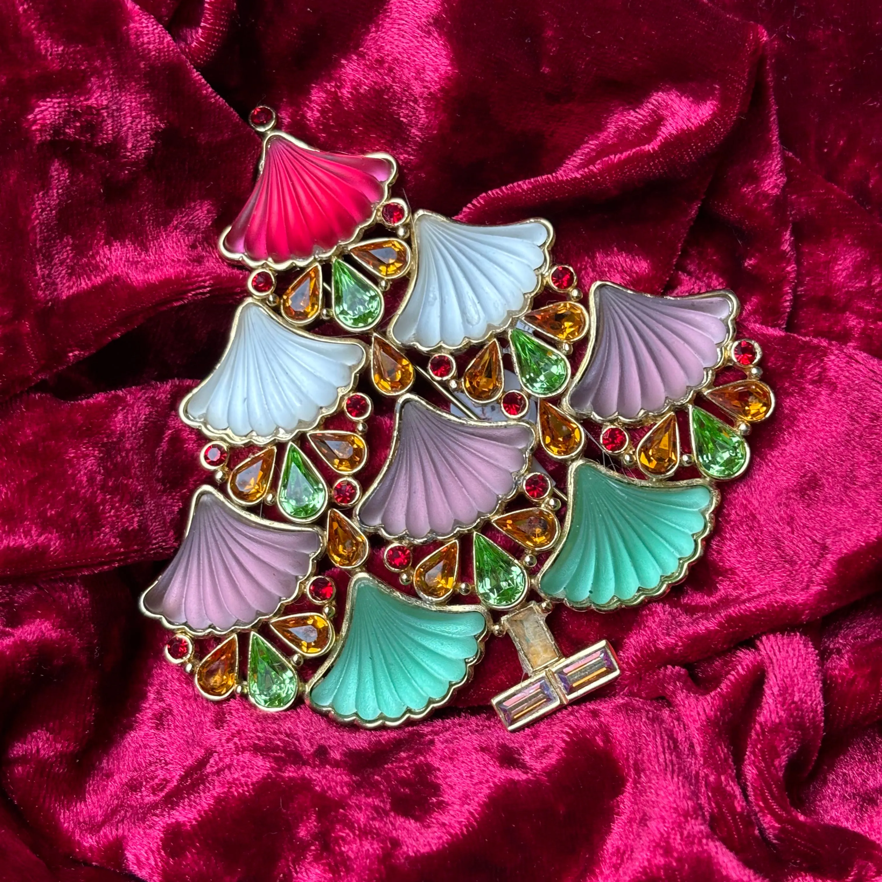 Large Cristobal London Christmas Tree multi coloured Brooch