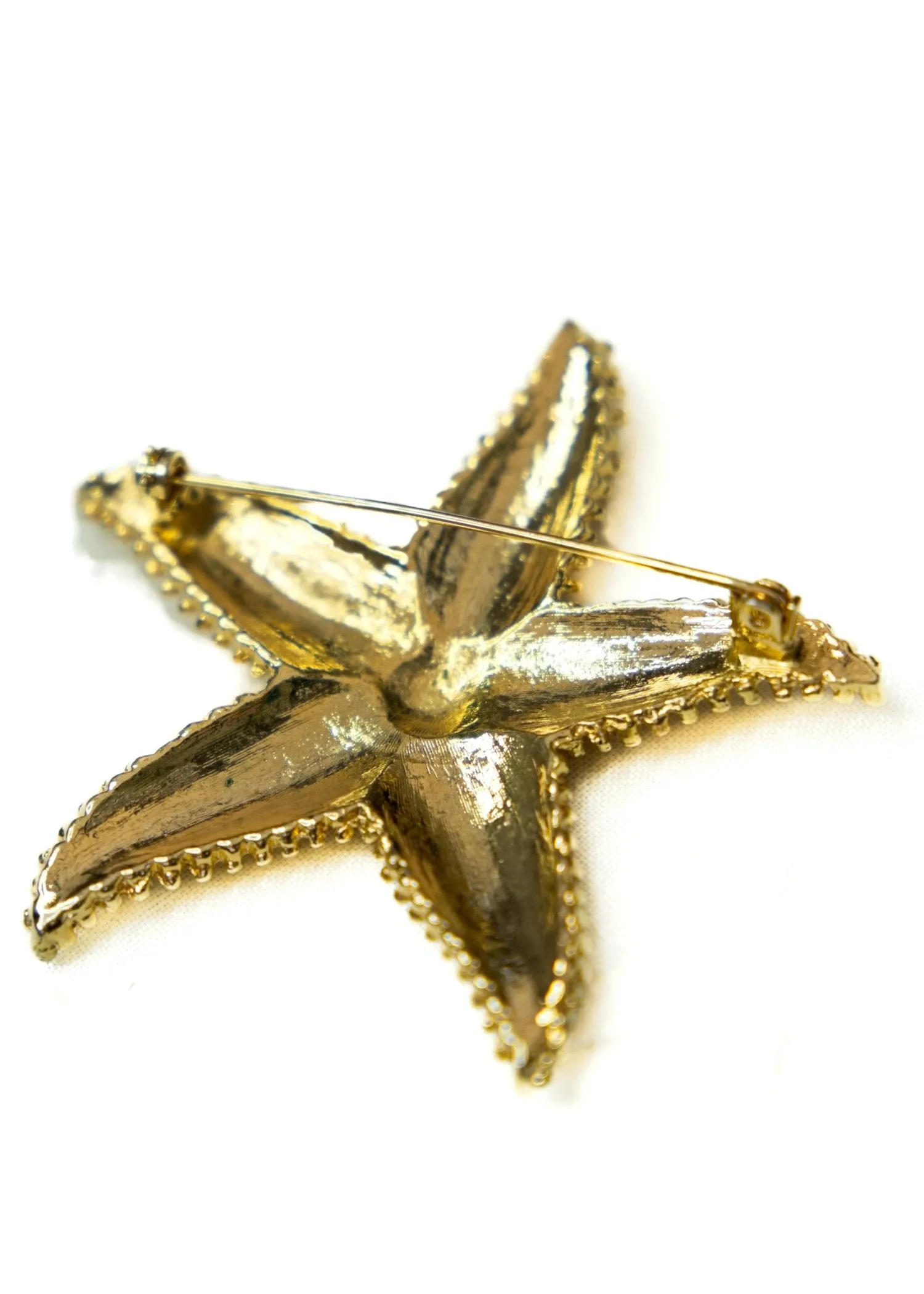 Large Vintage Monet Gold Textured Starfish Brooch