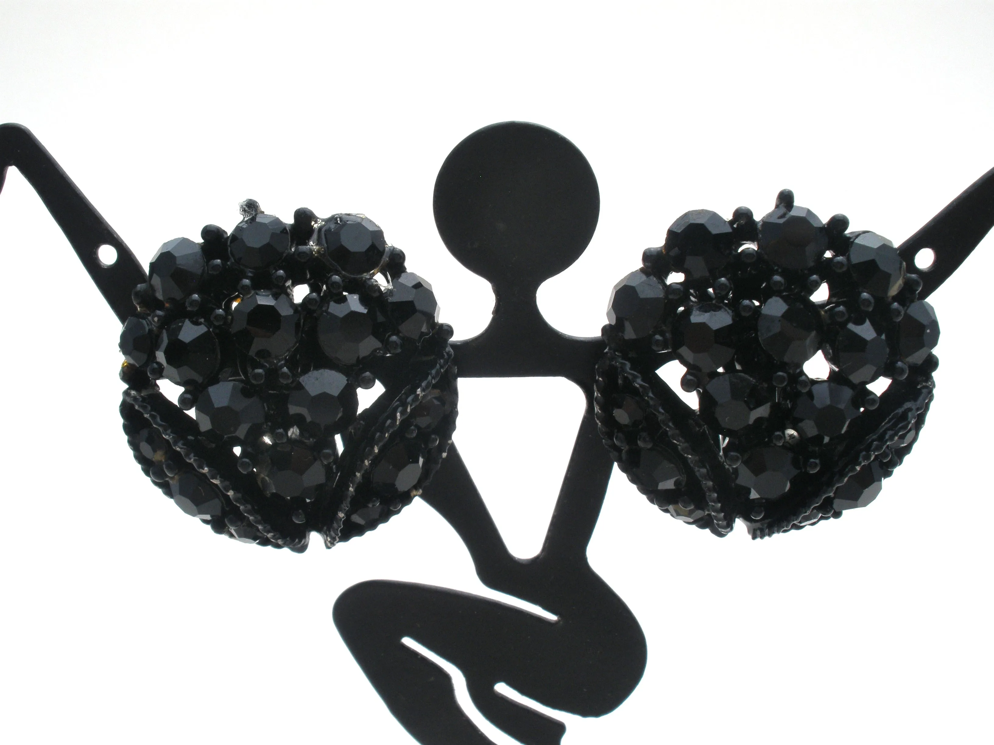 Leaf Brooch Jewelry Set Black Enamel & Rhinestones