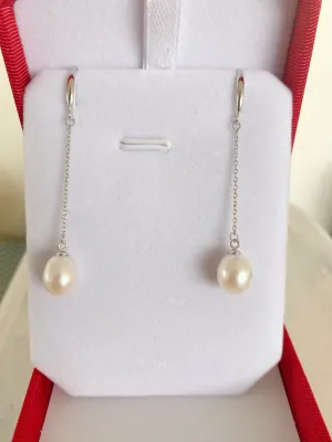 Long Dangling Freshwater Pearl Earrings