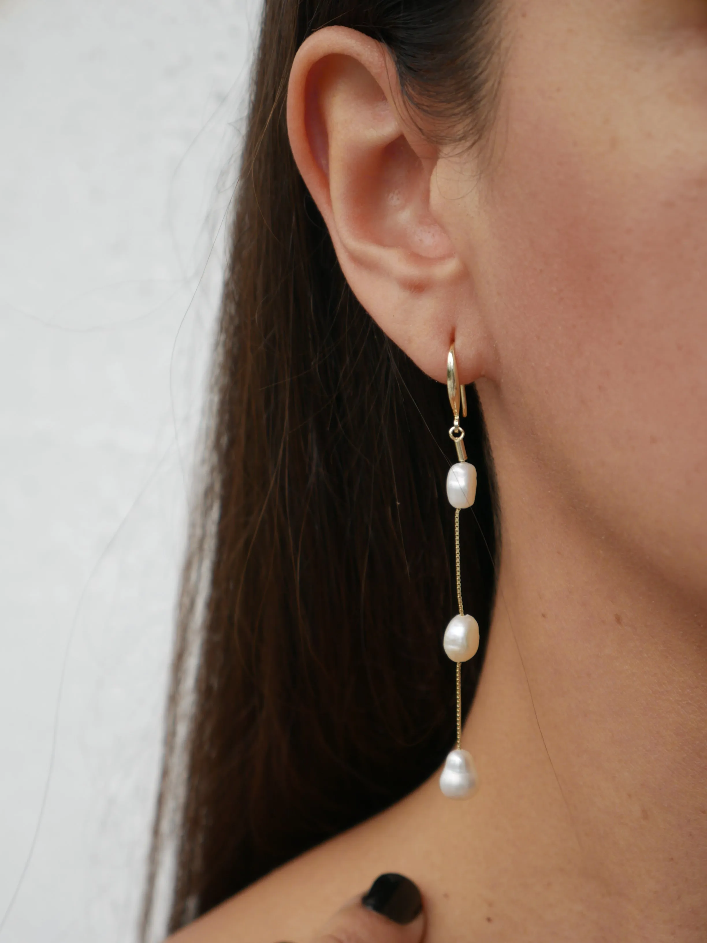 Long Pearl Earrings, 14k Gold Plated .925 Sterling Silver Freshwater Pearl Luxury Statement Earrings